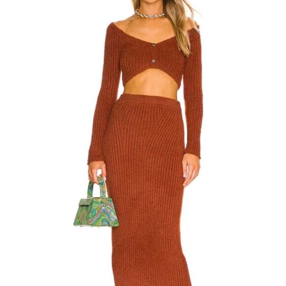 Lovers + Friends | Ida Micro Cardigan Wool Alpaca Cropped Burnt Brown Orange M - Picture 1 of 10